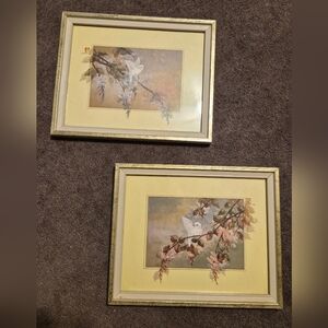 VTG Asian Gouoche Lithographs Of Doves Watercolor By J. Chang Wall Hanging